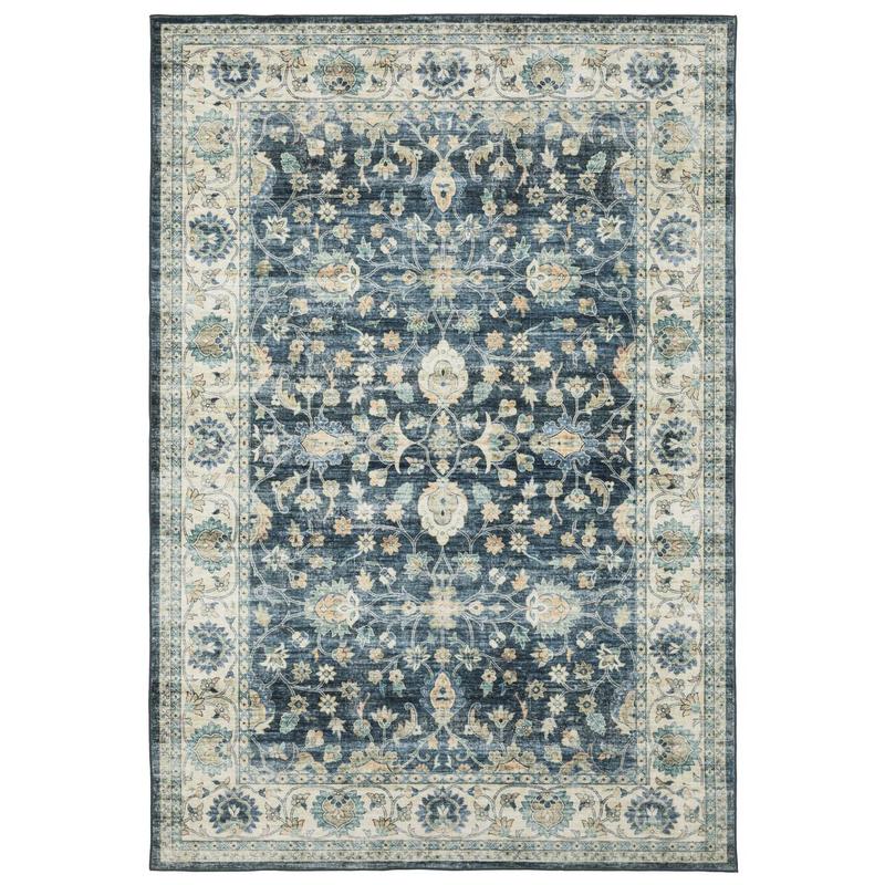 Sumter SUM02 Blue/ Ivory Machine Washable Indoor Area Rug - 3'6" x 5'6"