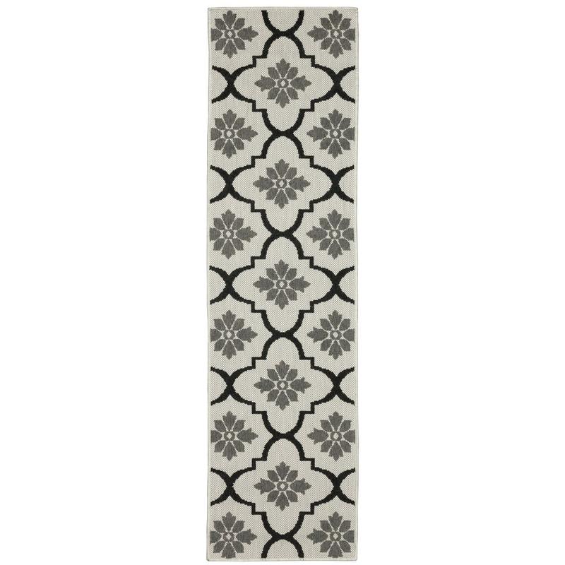 Torrey 5562E Light Grey/ Black Indoor/Outdoor Area Rug - 1'10" x 7'3"