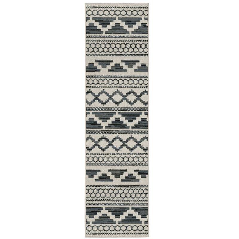 Torrey 005Y1 Light Grey/ Blue Indoor/Outdoor Area Rug - 1'10" x 7'3"