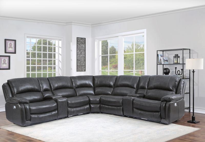 Denver 7pc Leather Power Reclining Sectional - Charcoal