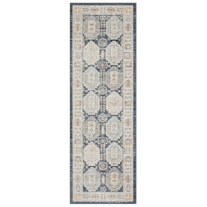 Cavett CAV07 Navy/ Ivory Indoor Area Rug - 2'7" x 7'9"