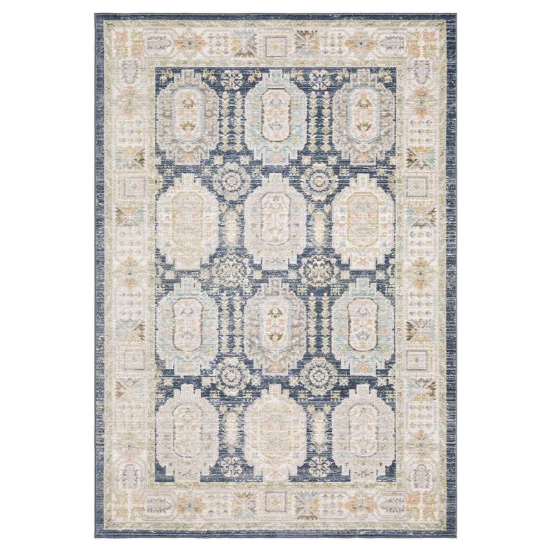 Cavett CAV07 Navy/ Ivory Indoor Area Rug - 5'3" x 7'6"