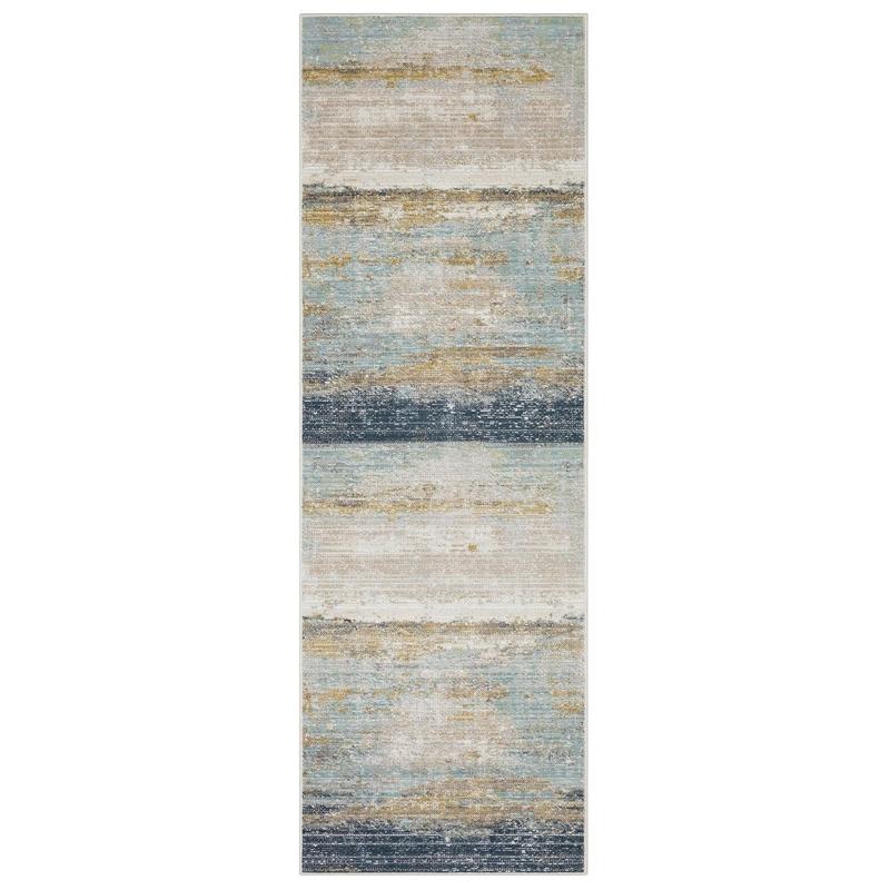 Cavett CAV09 Blue/ Beige Indoor Area Rug - 2'7" x 7'9"