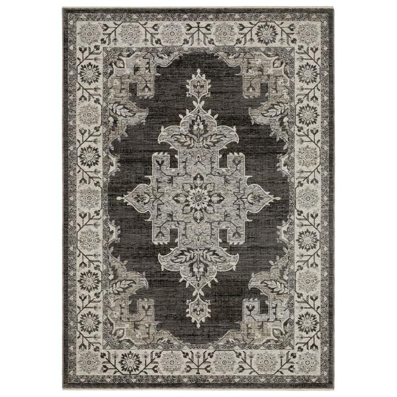 Chamberlain CH08B Grey/ Beige Indoor Area Rug - 6'7" x 9'6"