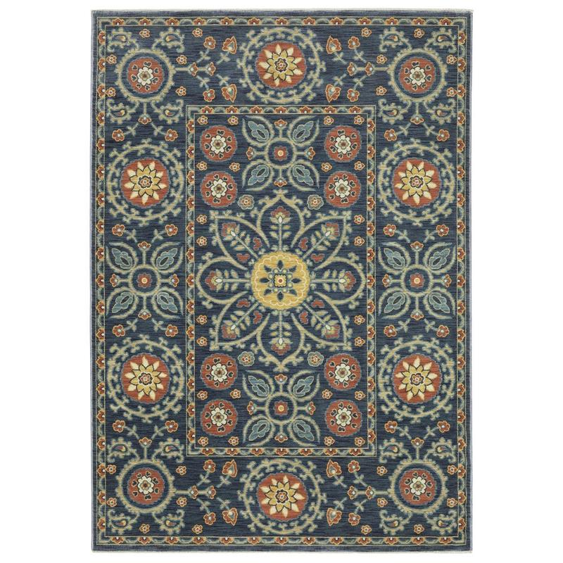 Francesca FR11B Blue/ Rust Indoor Area Rug - 5'3" x 7'6"