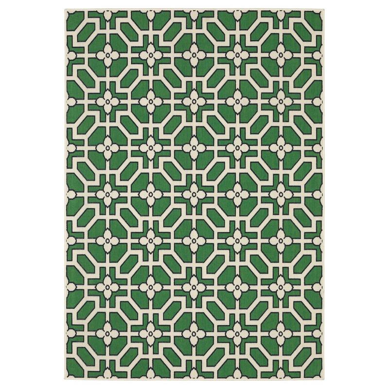 Havana HAV01 Ivory/ Green Indoor/Outdoor Area Rug - 5'3" x 7'3"