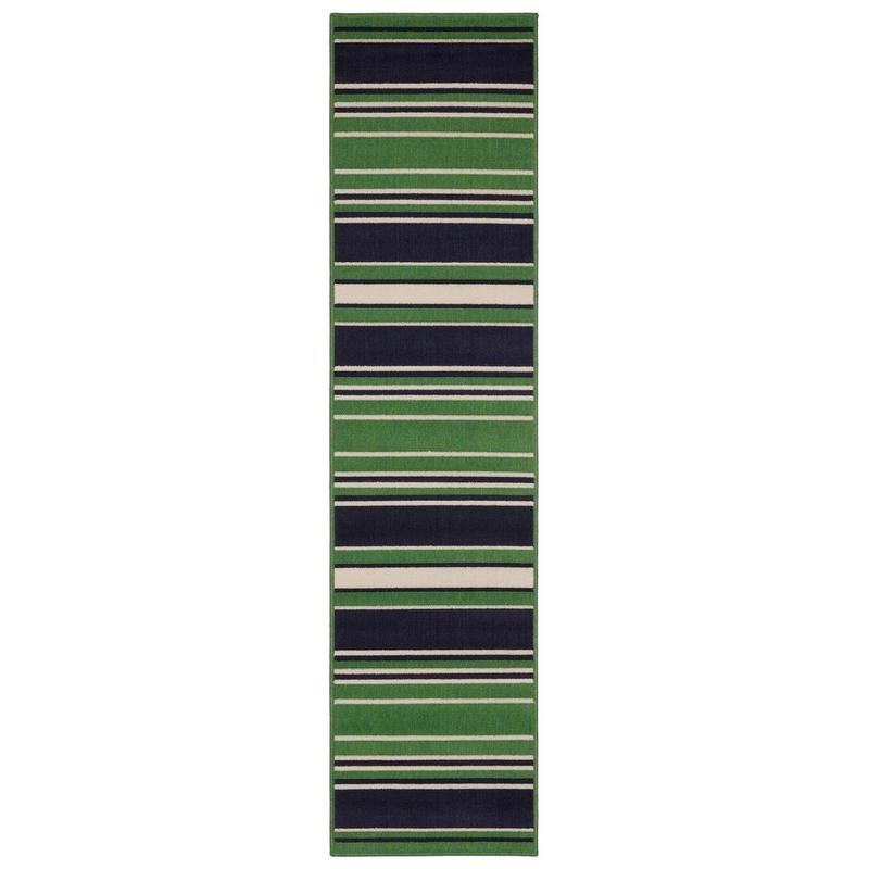 Havana HAV05 Green/ Navy Indoor/Outdoor Area Rug - 1'10" x 7'3"