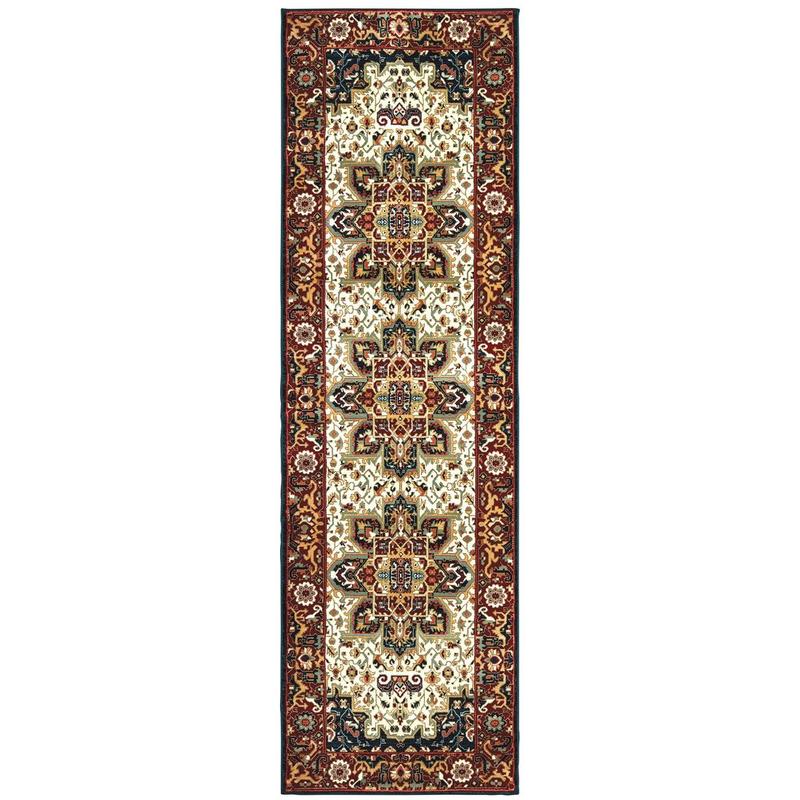 Kashan 096W1 Red/ Ivory Indoor Area Rug - 2'3" x 7'6"