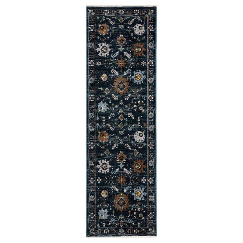 Keira KEI08 Navy/ Rust Indoor Area Rug - 2'3" x 7'6"
